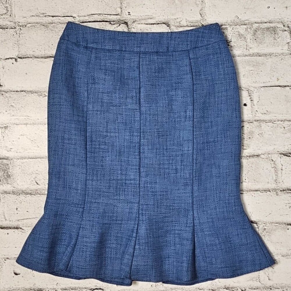 Anna Blue Ruffle Hem Pencil Midi Skirt Size 8 Feminine Office Career